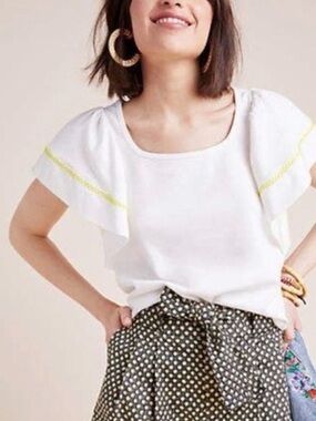 Anthropologie Maeve Sherman Flutter Sleeve Top